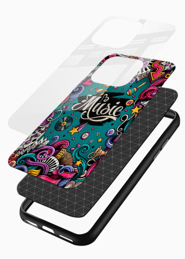 Music Doodle Art glass back cover with musical instruments pattern design - 3