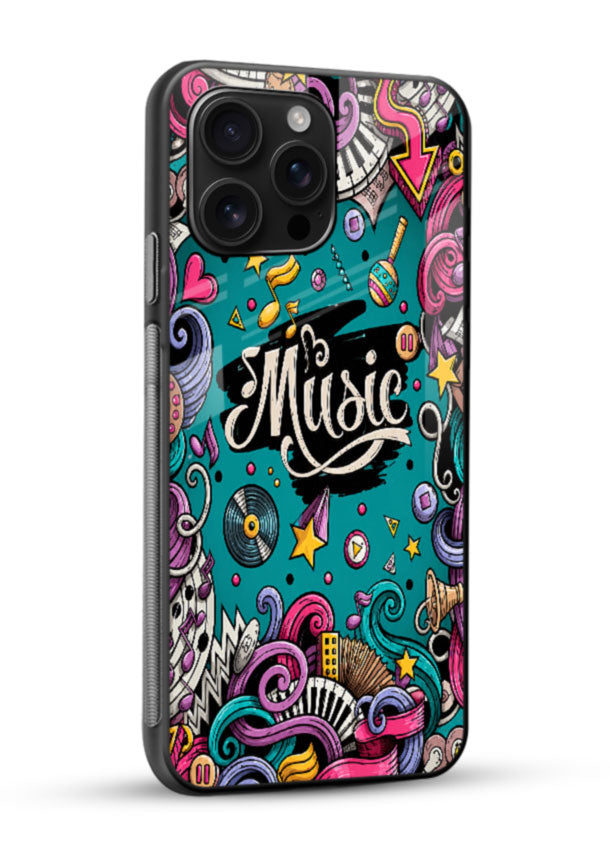 Music Doodle Art glass back cover with musical instruments pattern design - 2