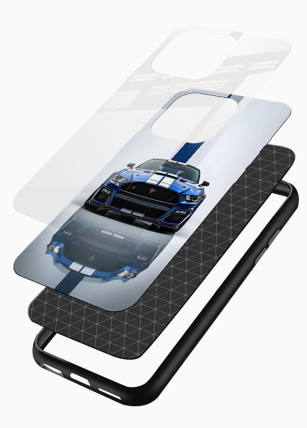 Blue Ford Mustang GT in minimal studio setup with performance styling - 3