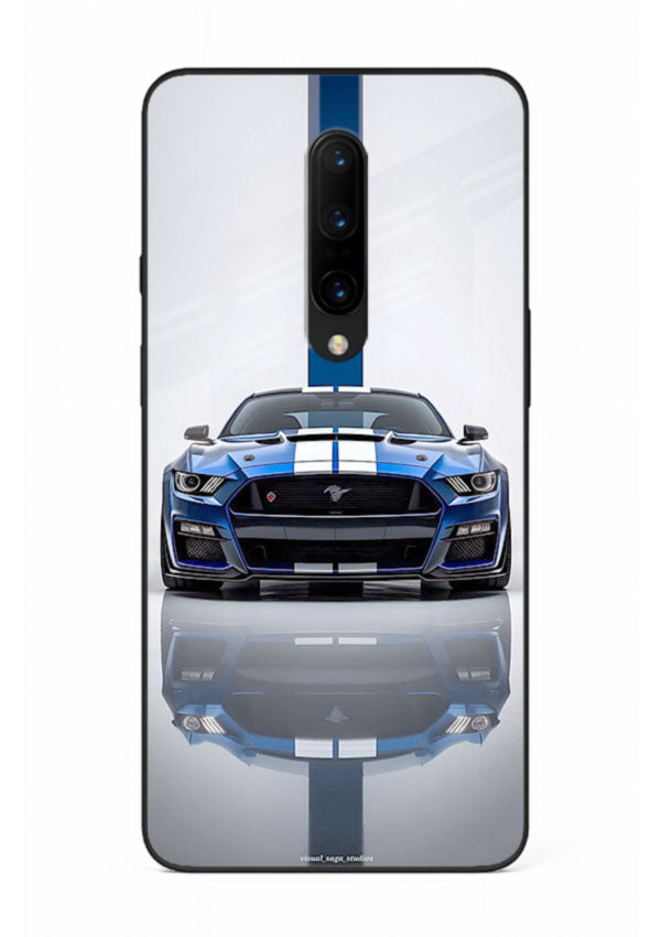 Blue Ford Mustang GT in minimal studio setup with performance styling for OnePlus 7T Pro