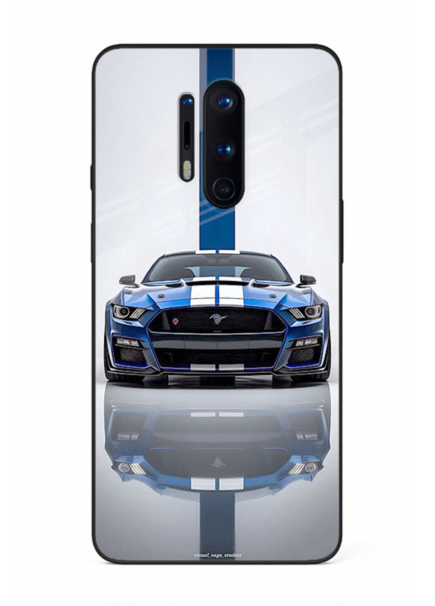 Blue Ford Mustang GT in minimal studio setup with performance styling for OnePlus 8 Pro