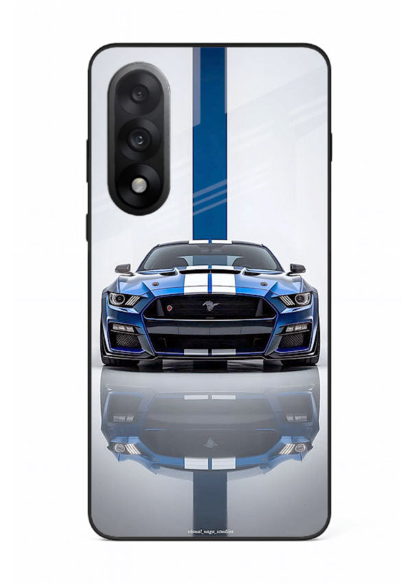 Blue Ford Mustang GT in minimal studio setup with performance styling for OnePlus Nord 5