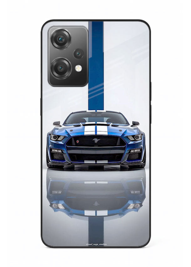 Blue Ford Mustang GT in minimal studio setup with performance styling for OnePlus Nord CE2 Lite 5G