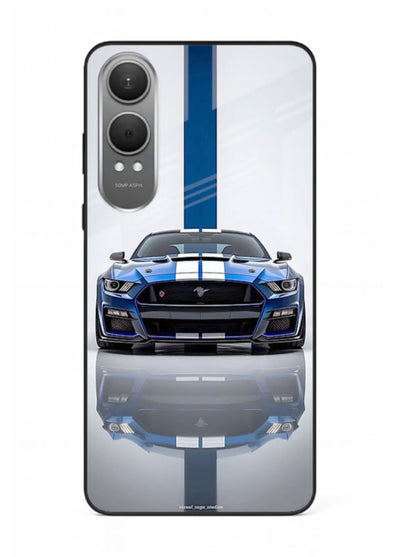 Blue Ford Mustang GT in minimal studio setup with performance styling for OnePlus Nord CE4 Lite