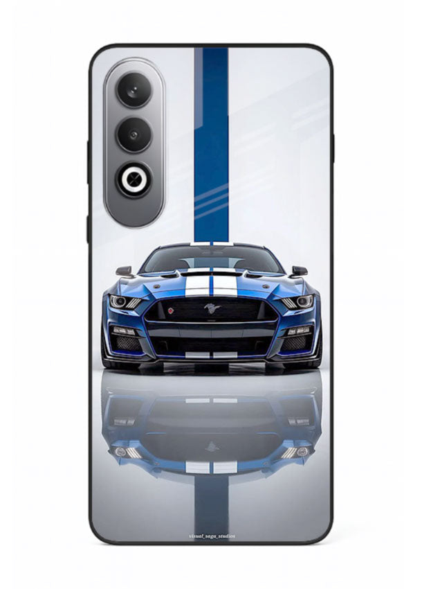 Blue Ford Mustang GT in minimal studio setup with performance styling for OnePlus Nord CE4