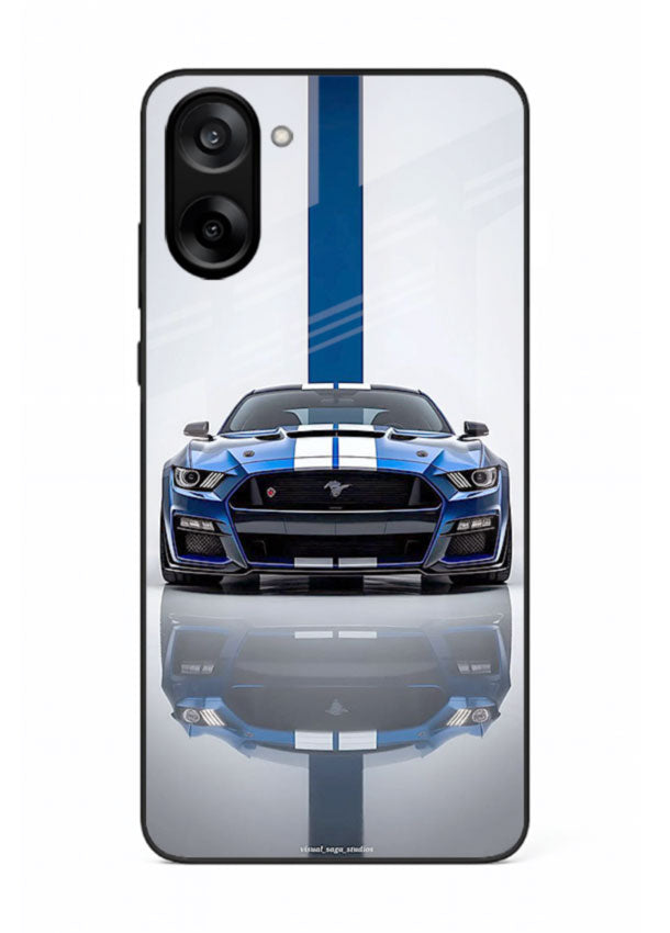 Blue Ford Mustang GT in minimal studio setup with performance styling for OnePlus Nord CE5