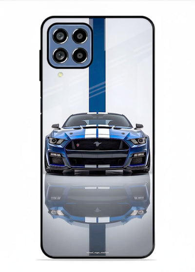 Blue Ford Mustang GT in minimal studio setup with performance styling for Samsung M53 5G