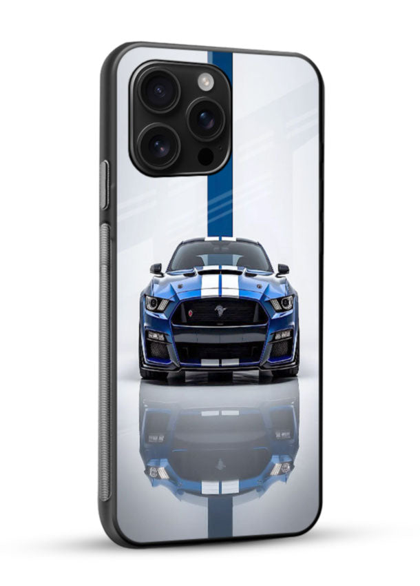 Blue Ford Mustang GT in minimal studio setup with performance styling - 2
