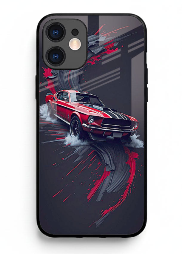 Classic Ford Mustang with red paint splash effect in dynamic motion design for iPhone 12 Mini