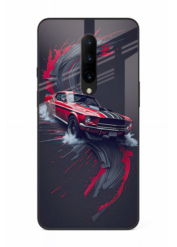 Classic Ford Mustang with red paint splash effect in dynamic motion design for OnePlus 7 Pro