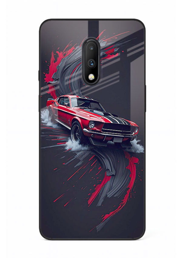 Classic Ford Mustang with red paint splash effect in dynamic motion design for OnePlus 7