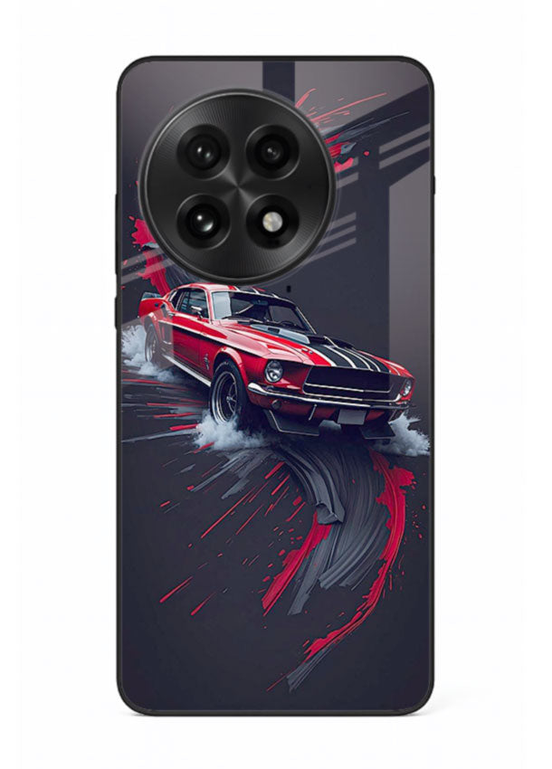 Classic Ford Mustang with red paint splash effect in dynamic motion design for OnePlus 13R