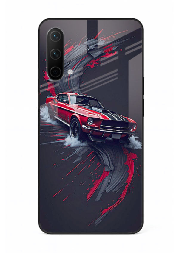 Classic Ford Mustang with red paint splash effect in dynamic motion design for OnePlus Nord CE 5G