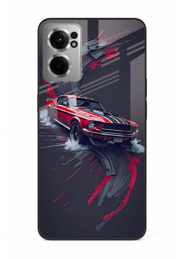 Classic Ford Mustang with red paint splash effect in dynamic motion design for OnePlus Nord CE2 5G