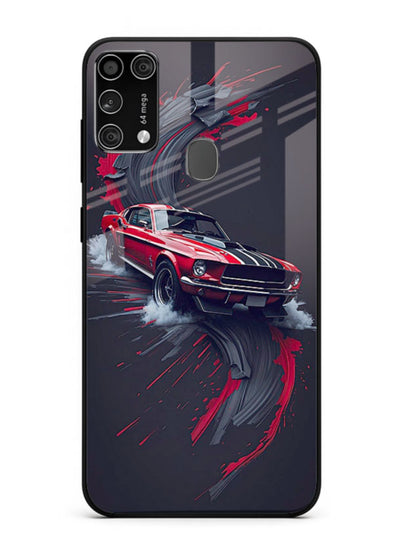 Classic Ford Mustang with red paint splash effect in dynamic motion design for Samsung M31