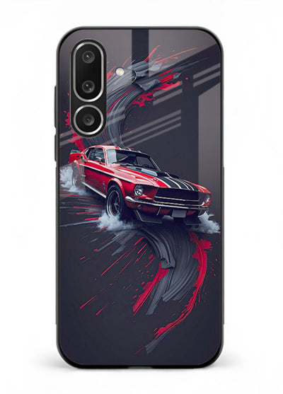 Classic Ford Mustang with red paint splash effect in dynamic motion design for Samsung M56 5G