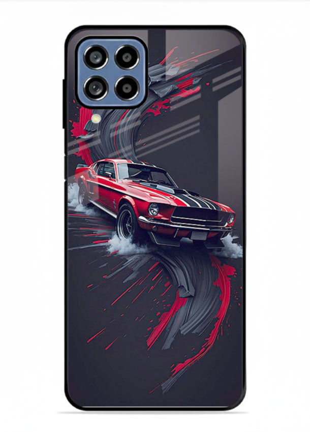 Classic Ford Mustang with red paint splash effect in dynamic motion design for Samsung M53 5G