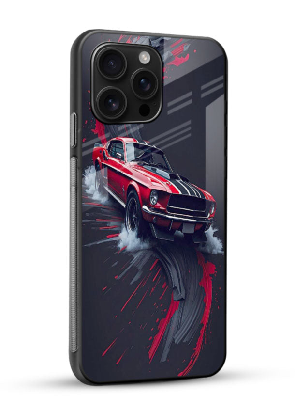 Classic Ford Mustang with red paint splash effect in dynamic motion design - 2