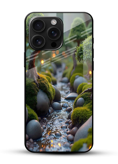 Mystic Bonsai Path enchanted bonsai forest artwork glossy vibrant premium glass back cover - Angle Front