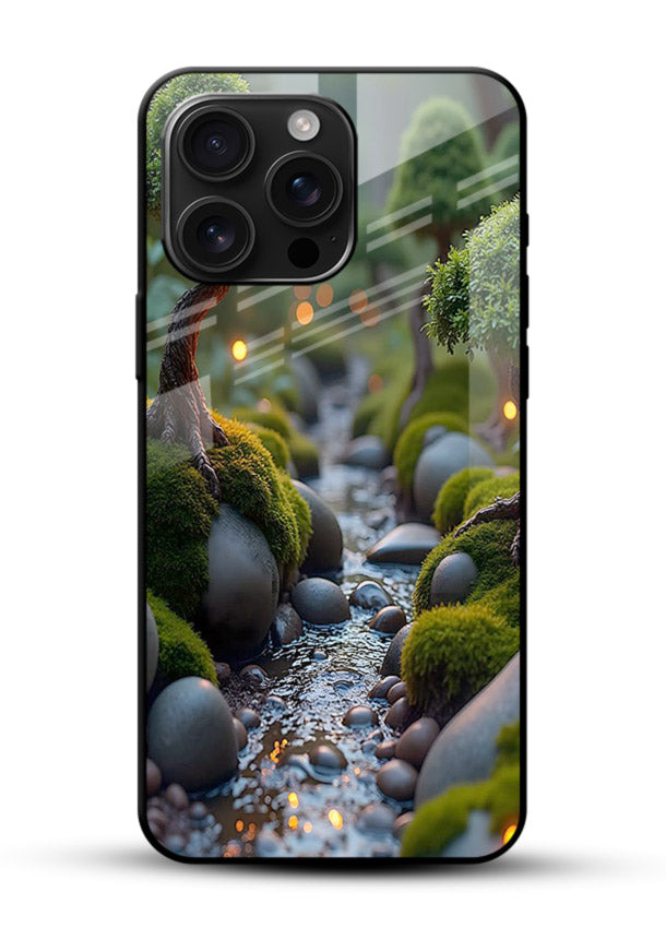 Mystic Bonsai Path enchanted bonsai forest artwork glossy vibrant premium glass back cover - Angle Front