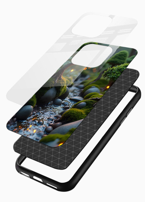 Mystic Bonsai Path enchanted bonsai forest artwork glossy vibrant premium glass back cover - Angle Layers