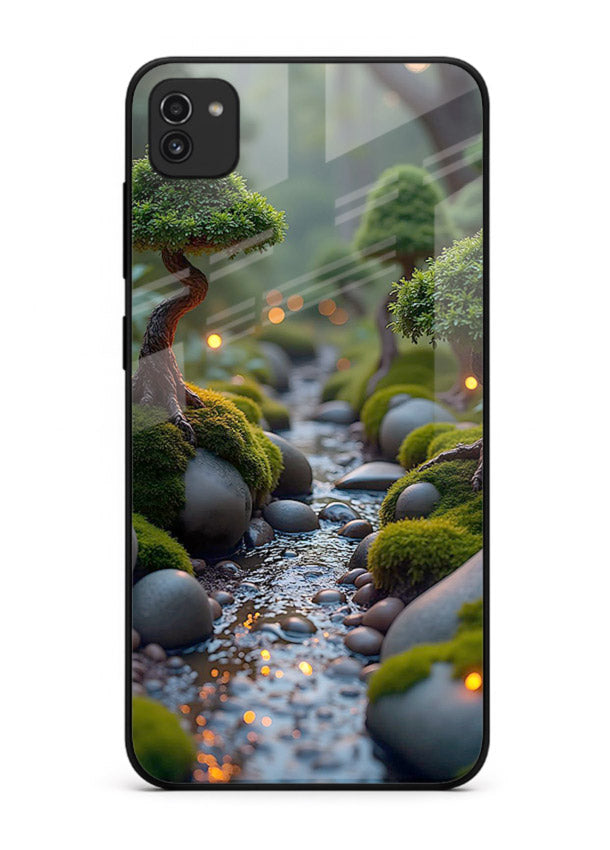 Mystic Bonsai Path enchanted bonsai forest artwork Samsung A03 glass back cover