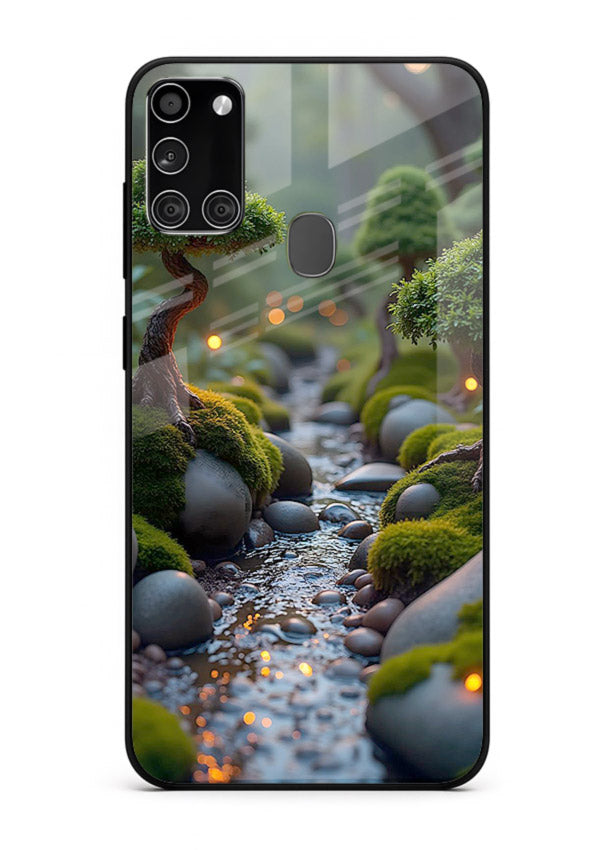 Mystic Bonsai Path enchanted bonsai forest artwork Samsung A21s glass back cover