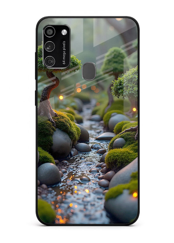 Mystic Bonsai Path enchanted bonsai forest artwork Samsung M21 glass back cover