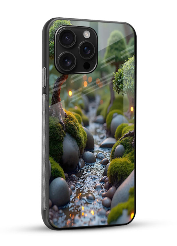 Mystic Bonsai Path enchanted bonsai forest artwork glossy vibrant premium glass back cover - Angle Side