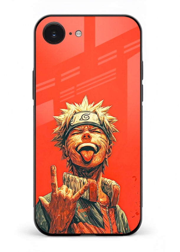 naruto fierce red bold anime art iphone 16e glass cover intense ninja expression case