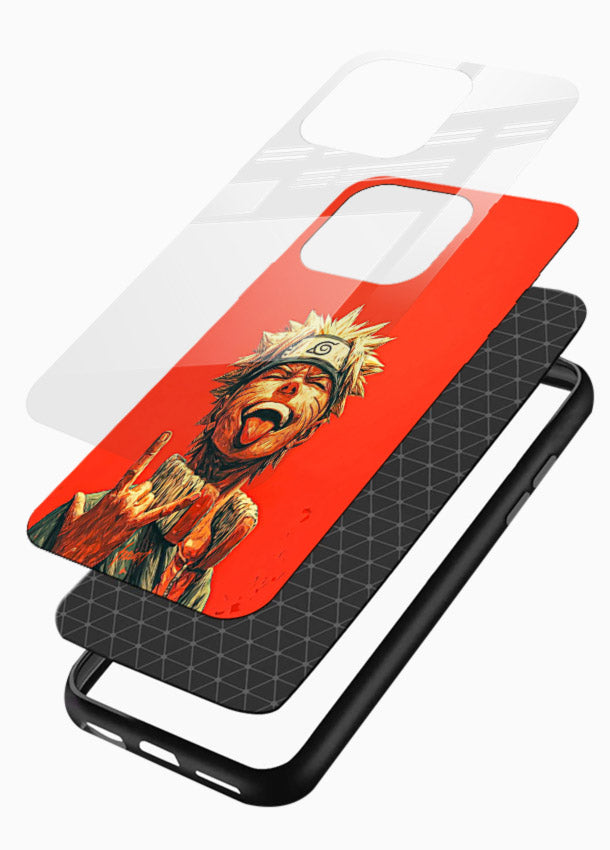 naruto fierce red bold anime art glossy vibrant premium glass cover intense ninja expression case - Angle Layers