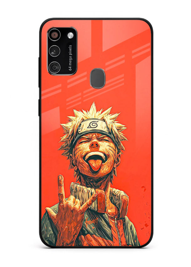 naruto fierce red bold anime art Samsung M30s glass cover intense ninja expression case