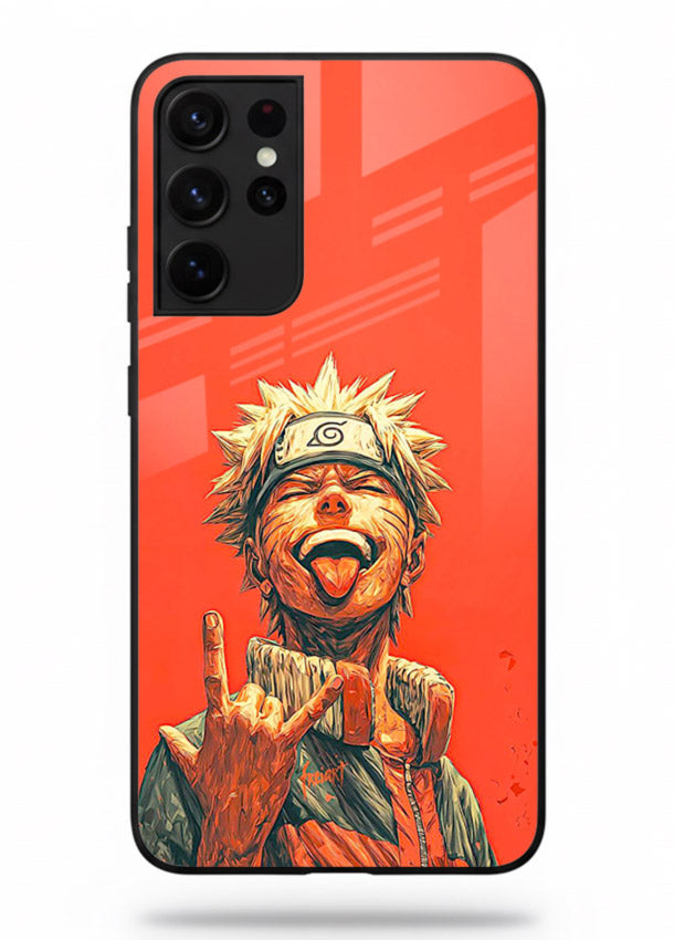 naruto fierce red bold anime art Samsung S21 Ultra glass cover intense ninja expression case