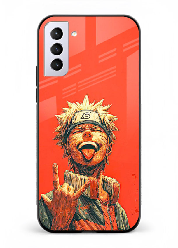 naruto fierce red bold anime art Samsung S21 Plus glass cover intense ninja expression case