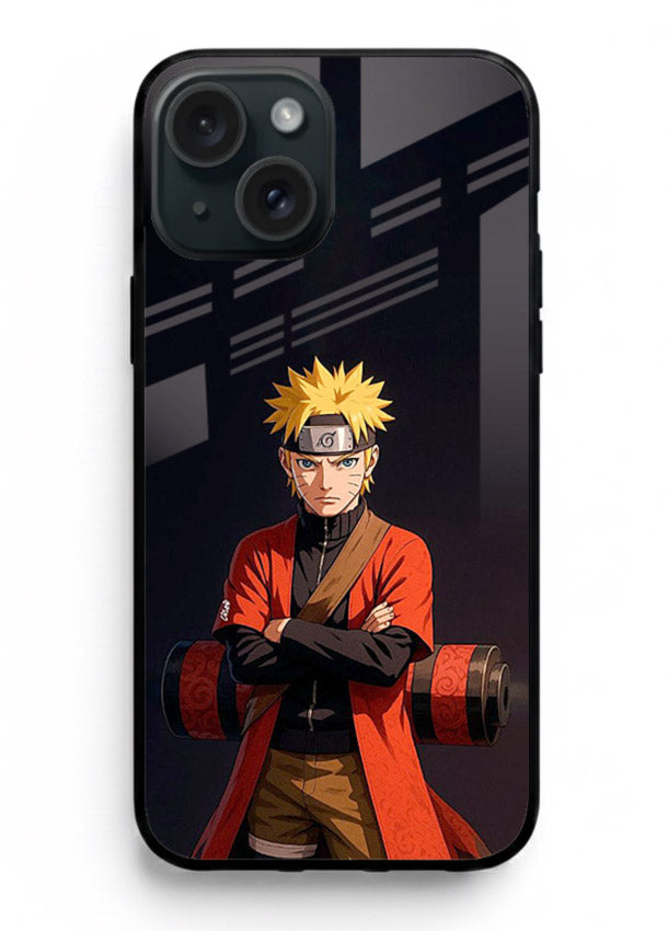 naruto fist power strong anime art iphone 14 glass cover intense ninja pose case