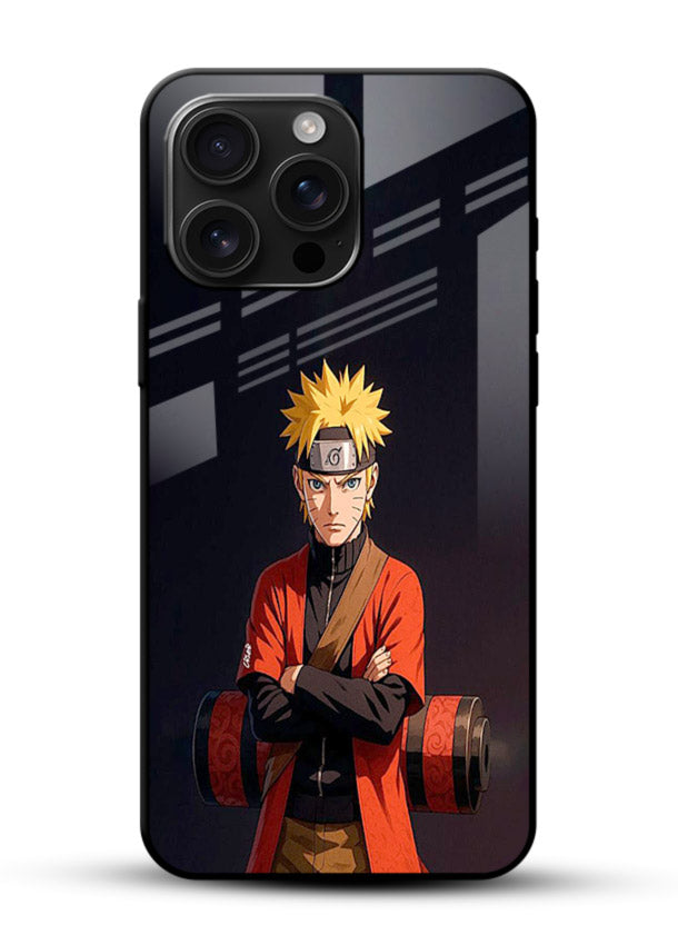 naruto fist power strong anime art glossy vibrant premium glass cover intense ninja pose case - Angle Front