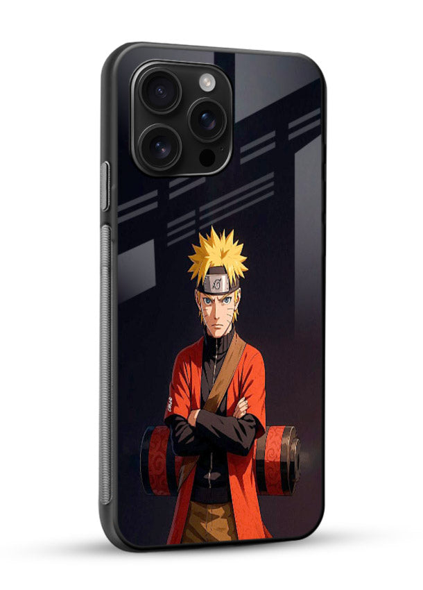 naruto fist power strong anime art glossy vibrant premium glass cover intense ninja pose case - Angle Side