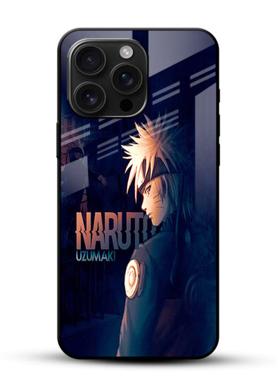 naruto night mode dark blue anime art glossy vibrant premium glass cover silhouette ninja case - Angle Front