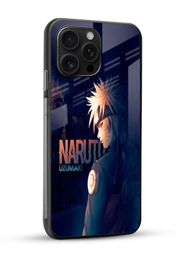 naruto night mode dark blue anime art glossy vibrant premium glass cover silhouette ninja case - Angle Side