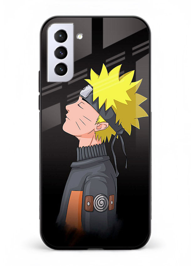 naruto side profile minimal anime art Samsung S21 Plus glass cover ninja themed case