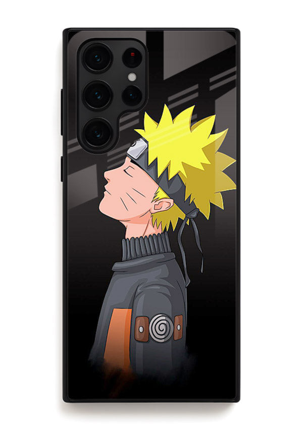 naruto side profile minimal anime art Samsung S23 Ultra glass cover ninja themed case