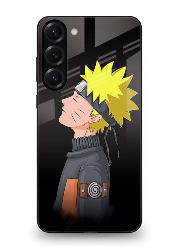 naruto side profile minimal anime art Samsung S23 glass cover ninja themed case