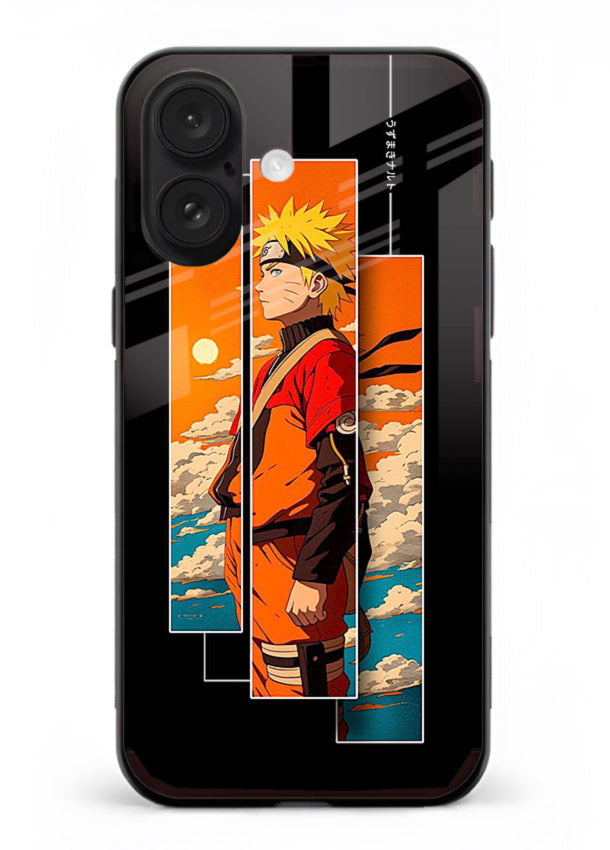 naruto sunset pose orange anime art iphone 16 glass cover dramatic ninja case