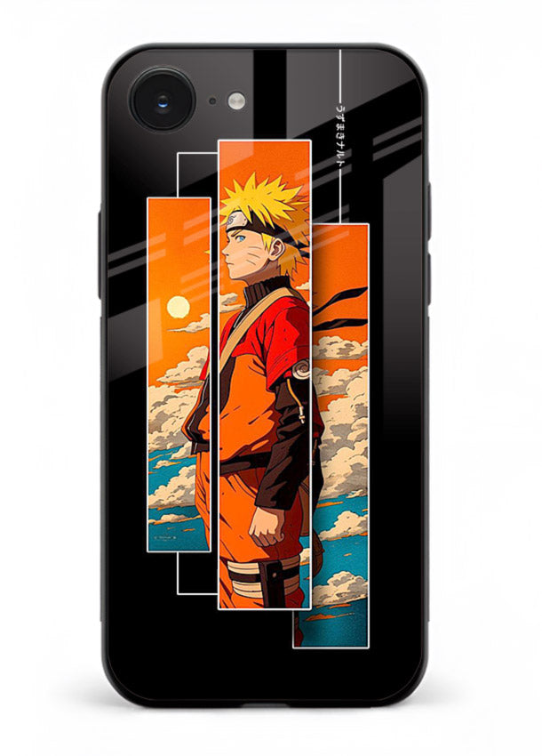 naruto sunset pose orange anime art iphone 16e glass cover dramatic ninja case