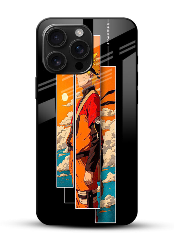 naruto sunset pose orange anime art glossy vibrant premium glass cover dramatic ninja case - Angle Front