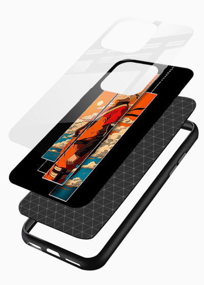 naruto sunset pose orange anime art glossy vibrant premium glass cover dramatic ninja case - Angle Layers