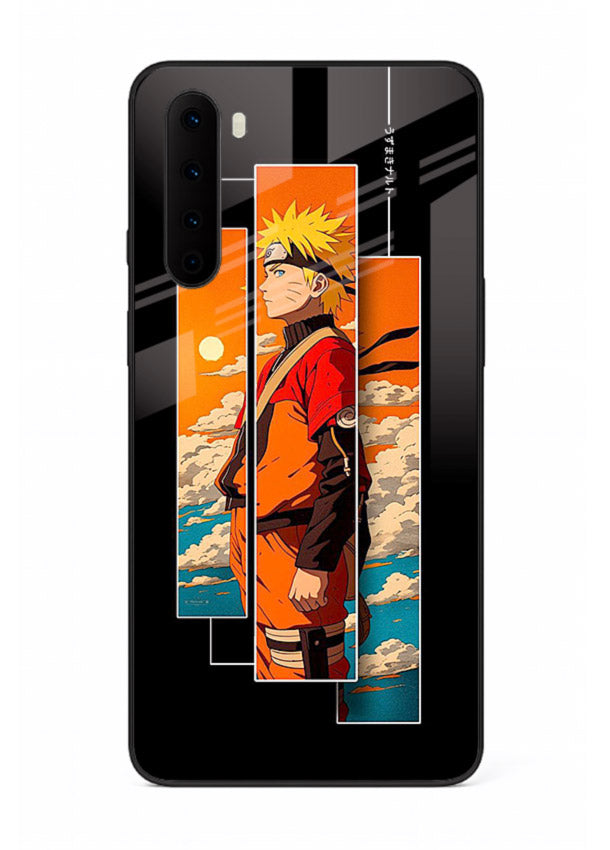 naruto sunset pose orange anime art OnePlus Nord glass cover dramatic ninja case