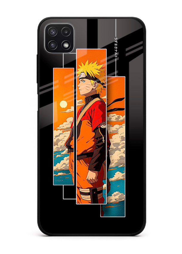 naruto sunset pose orange anime art Samsung A22 5G glass cover dramatic ninja case