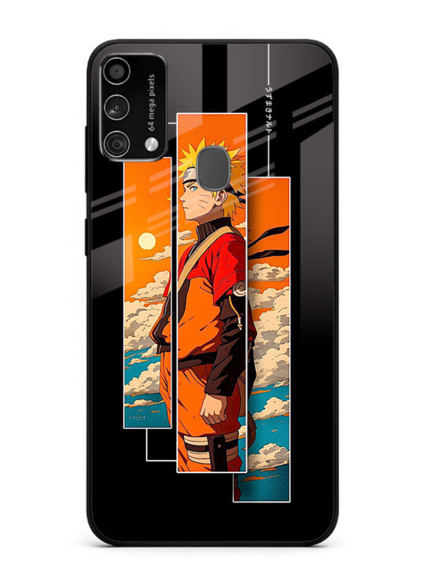 naruto sunset pose orange anime art Samsung F41 glass cover dramatic ninja case