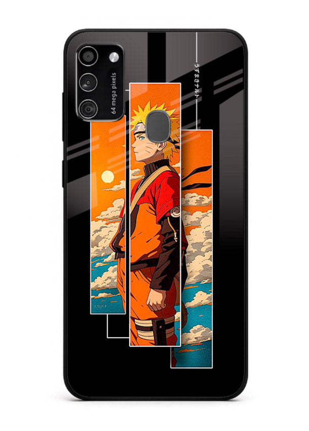 naruto sunset pose orange anime art Samsung M21 glass cover dramatic ninja case